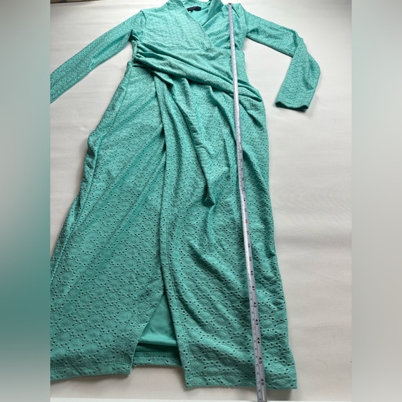 Rachel Roy teal eyelet faux wrap dress with mock collar. Size M - Picture 8 of 11